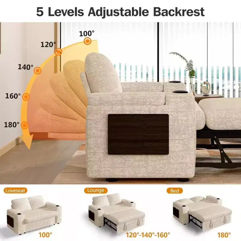 Canapé convertible 4-en-1 de 166 cm avec ports de charge USB, porte-gobelets et dossier réglable - Vert