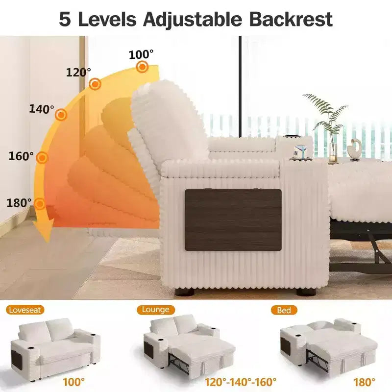 Canapé convertible 4-en-1 de 166 cm avec ports de charge USB, porte-gobelets et dossier réglable - Vert