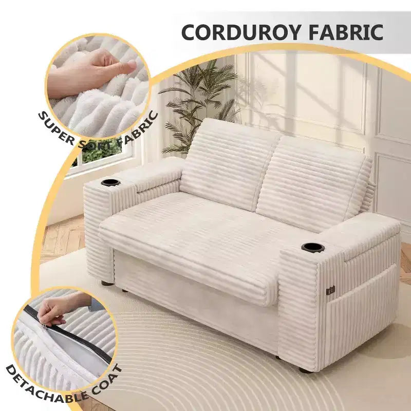 Canapé convertible 4-en-1 de 166 cm avec ports de charge USB, porte-gobelets et dossier réglable - Vert