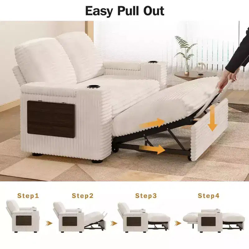 Canapé convertible 4-en-1 de 166 cm avec ports de charge USB, porte-gobelets et dossier réglable - Vert