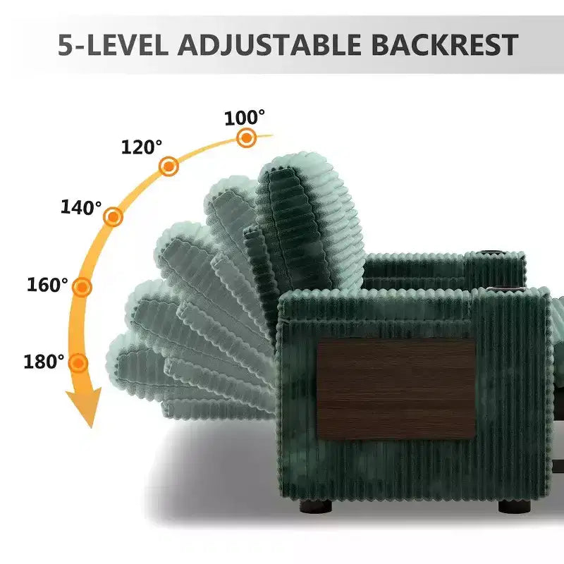 Canapé convertible 4-en-1 de 166 cm avec ports de charge USB, porte-gobelets et dossier réglable - Vert