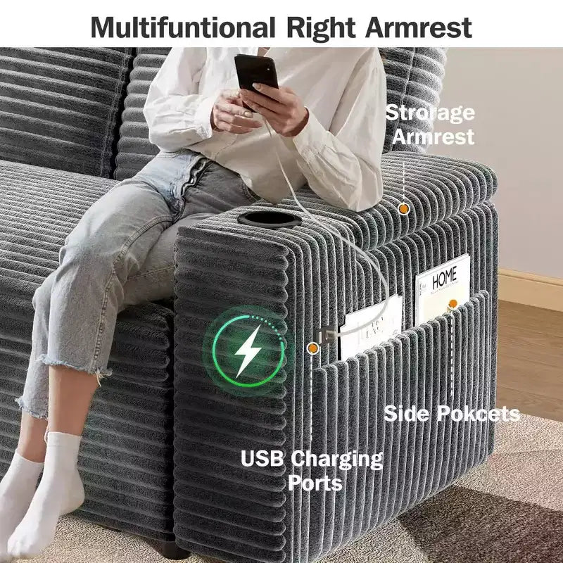 Canapé convertible 4-en-1 de 166 cm avec ports de charge USB, porte-gobelets et dossier réglable - Vert