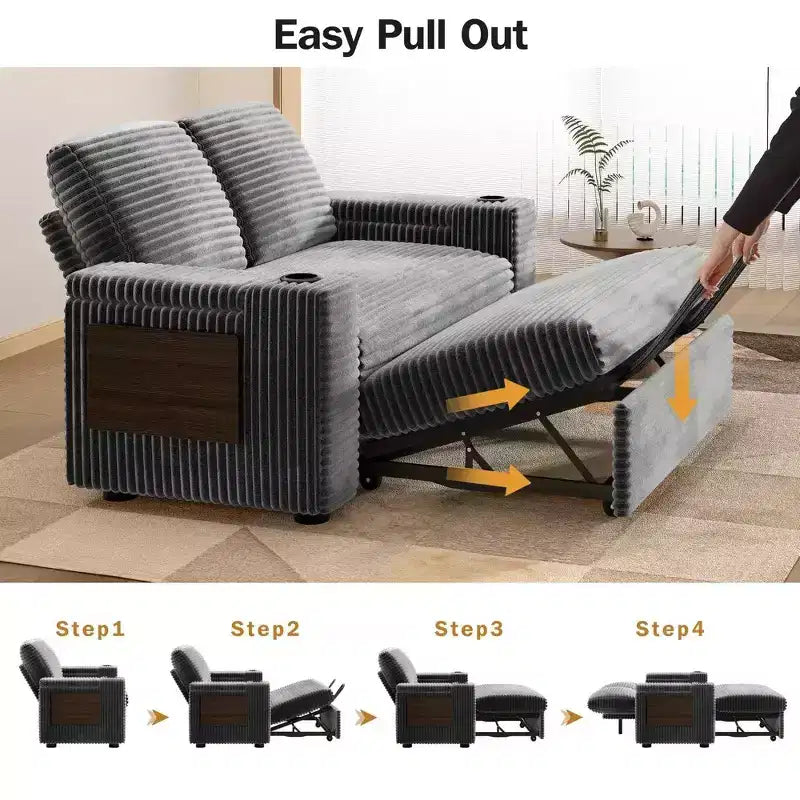Canapé convertible 4-en-1 de 166 cm avec ports de charge USB, porte-gobelets et dossier réglable - Vert
