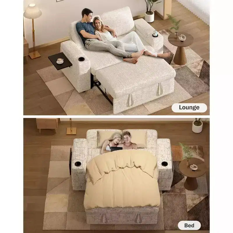 Canapé convertible 4-en-1 de 166 cm avec ports de charge USB, porte-gobelets et dossier réglable - Vert