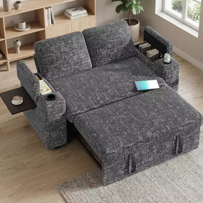 Canapé convertible 4-en-1 de 166 cm avec ports de charge USB, porte-gobelets et dossier réglable - Vert