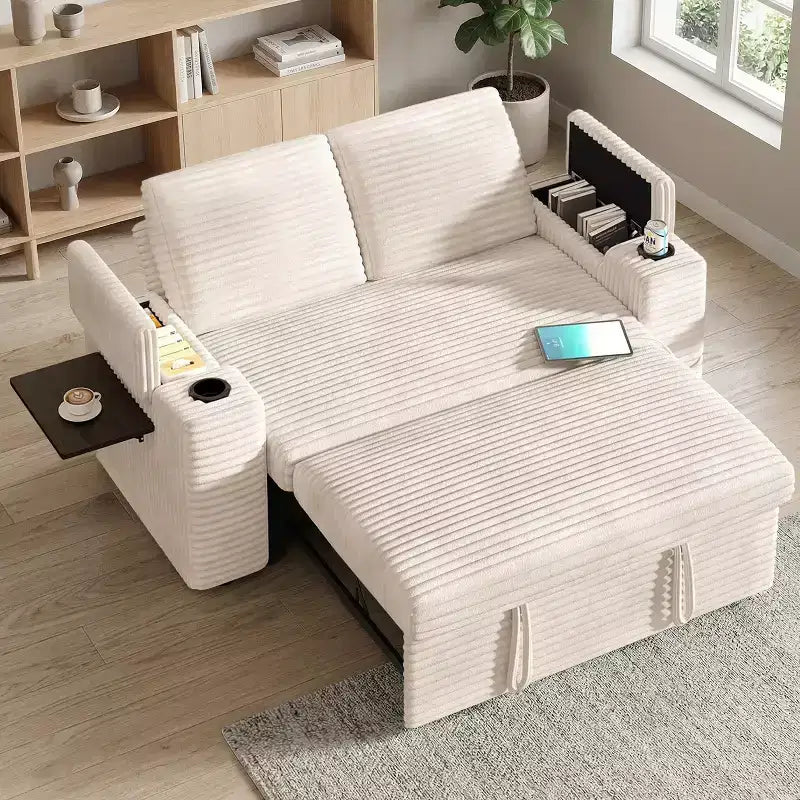 Canapé convertible 4-en-1 de 166 cm avec ports de charge USB, porte-gobelets et dossier réglable - Vert