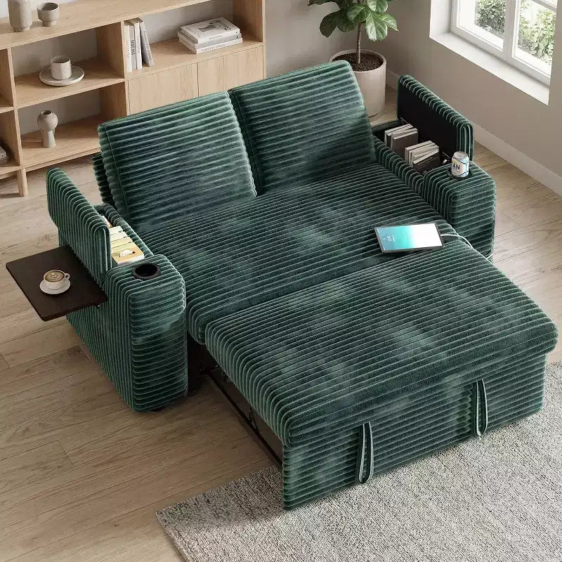 Canapé convertible 4-en-1 de 166 cm avec ports de charge USB, porte-gobelets et dossier réglable - Vert