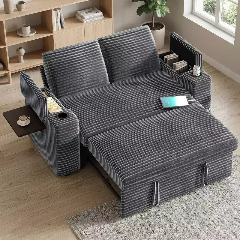 Canapé convertible 4-en-1 de 166 cm avec ports de charge USB, porte-gobelets et dossier réglable - Vert
