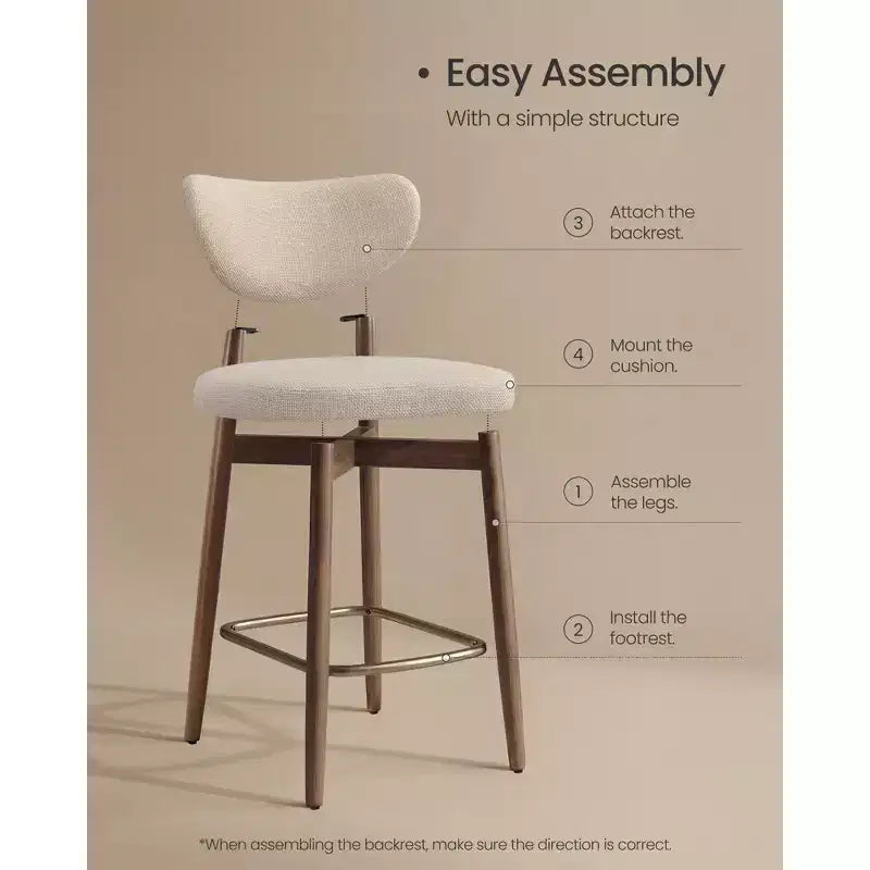 Tabourets de bar rembourrés, hauteur comptoir, lot de 2 - Pieds en bois massif, tissu lin, couleur cappuccino