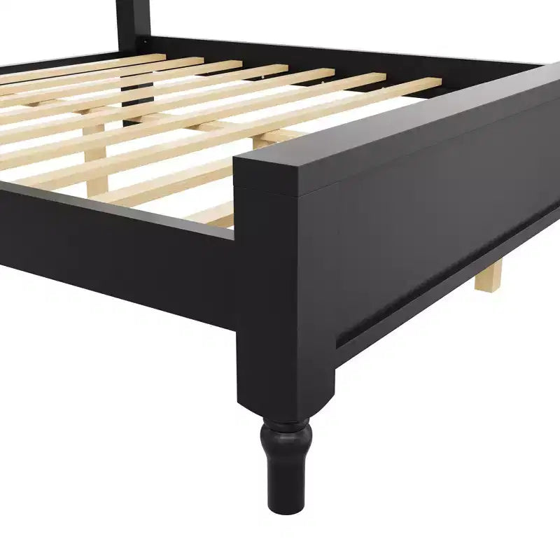 Lit plateforme Queen/King size avec tête de lit incurvée et rembourrée - Cadre en bois de pin