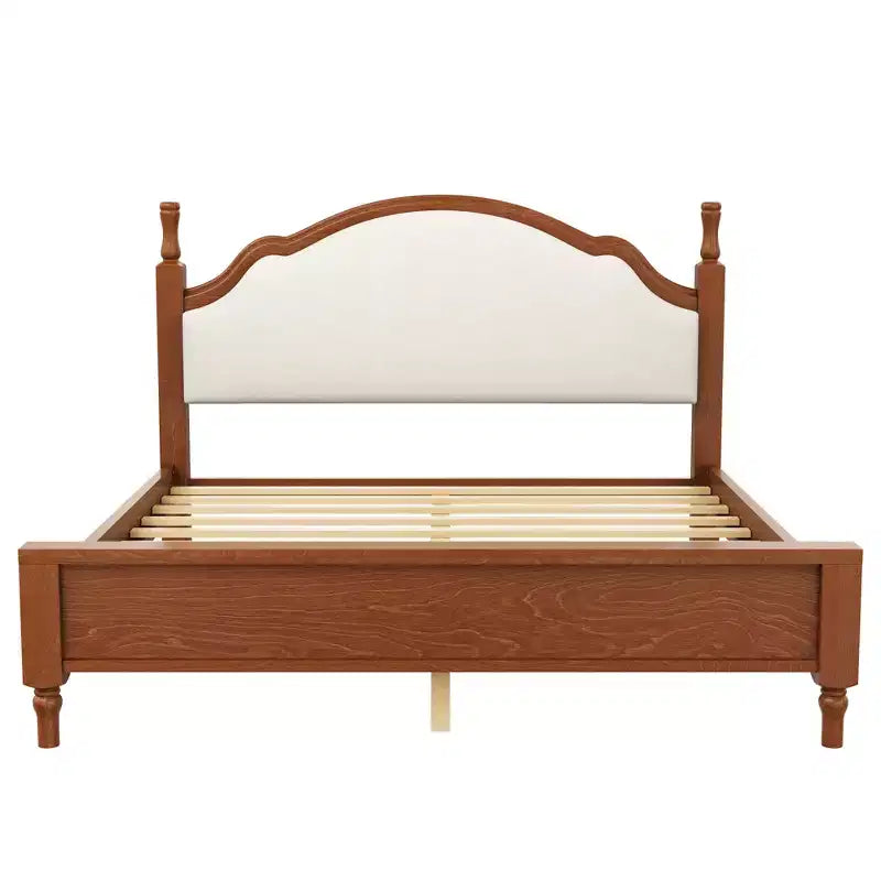 Lit plateforme Queen/King size avec tête de lit incurvée et rembourrée - Cadre en bois de pin