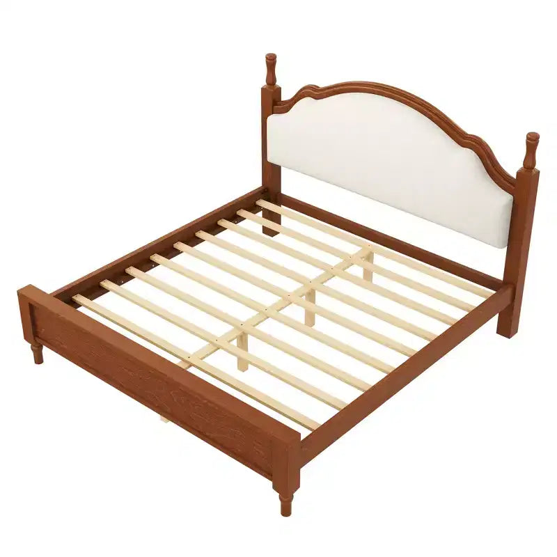 Lit plateforme Queen/King size avec tête de lit incurvée et rembourrée - Cadre en bois de pin