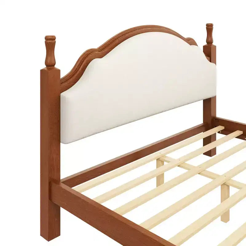 Lit plateforme Queen/King size avec tête de lit incurvée et rembourrée - Cadre en bois de pin