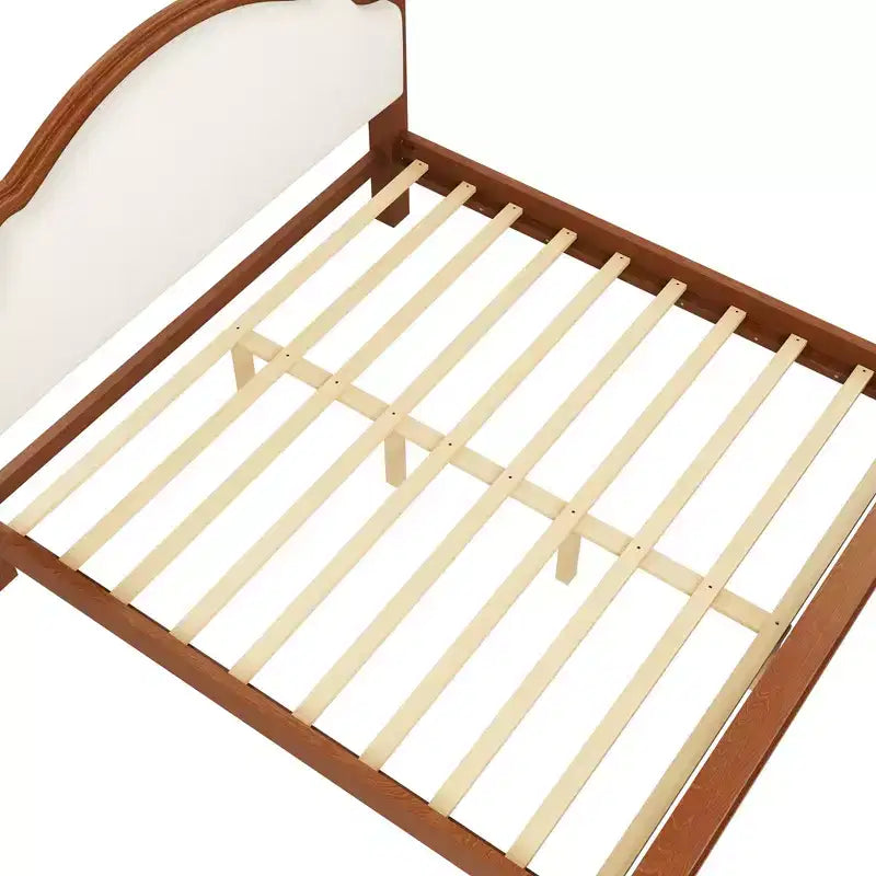 Lit plateforme Queen/King size avec tête de lit incurvée et rembourrée - Cadre en bois de pin
