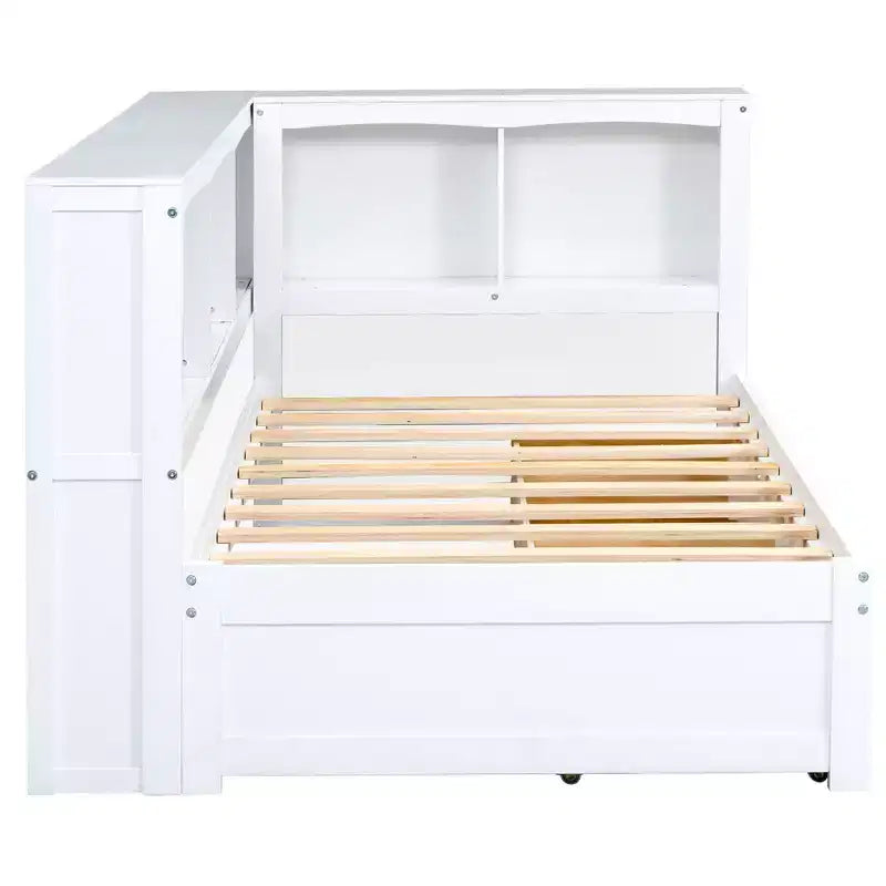 Lit de repos une place avec 2 tiroirs de rangement, placards et ports USB - Blanc