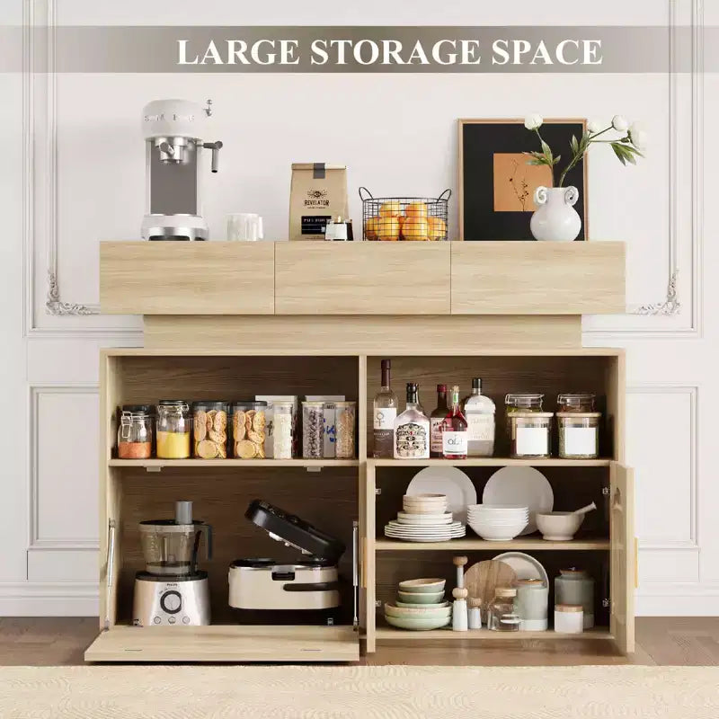 Meuble de bar à café en bois, rangement de cuisine avec 3 tiroirs et étagère réglable, buffet/crédence pour salle à manger