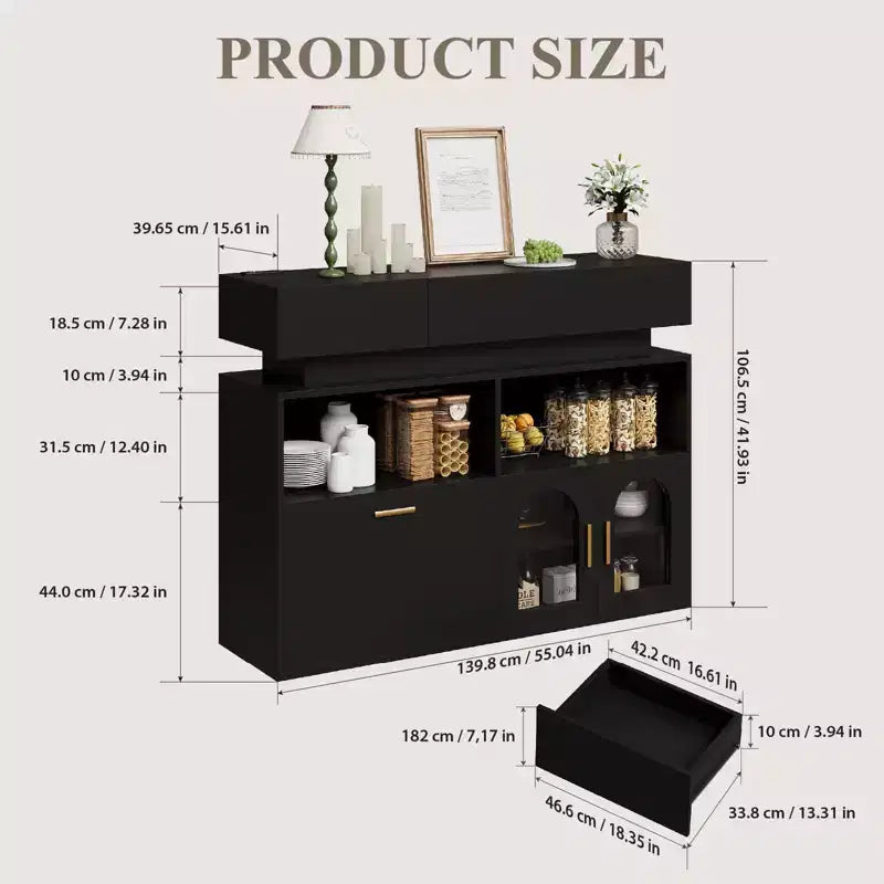 Meuble de bar à café en bois, rangement de cuisine avec 3 tiroirs et étagère réglable, buffet/crédence pour salle à manger