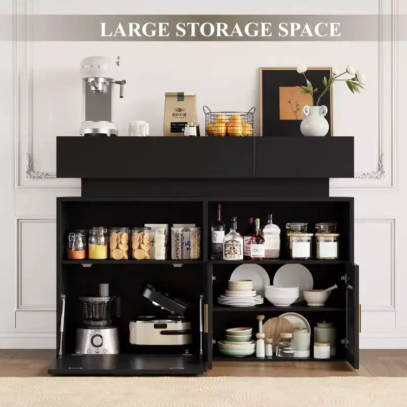 Meuble de bar à café en bois, rangement de cuisine avec 3 tiroirs et étagère réglable, buffet/crédence pour salle à manger