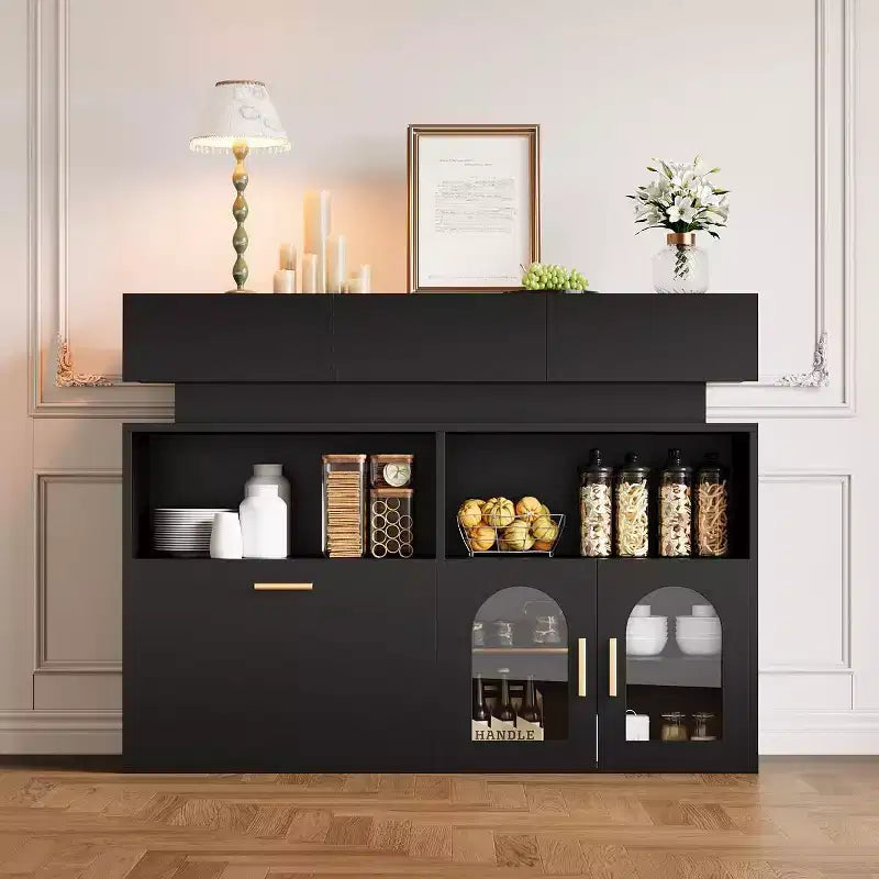 Meuble de bar à café en bois, rangement de cuisine avec 3 tiroirs et étagère réglable, buffet/crédence pour salle à manger