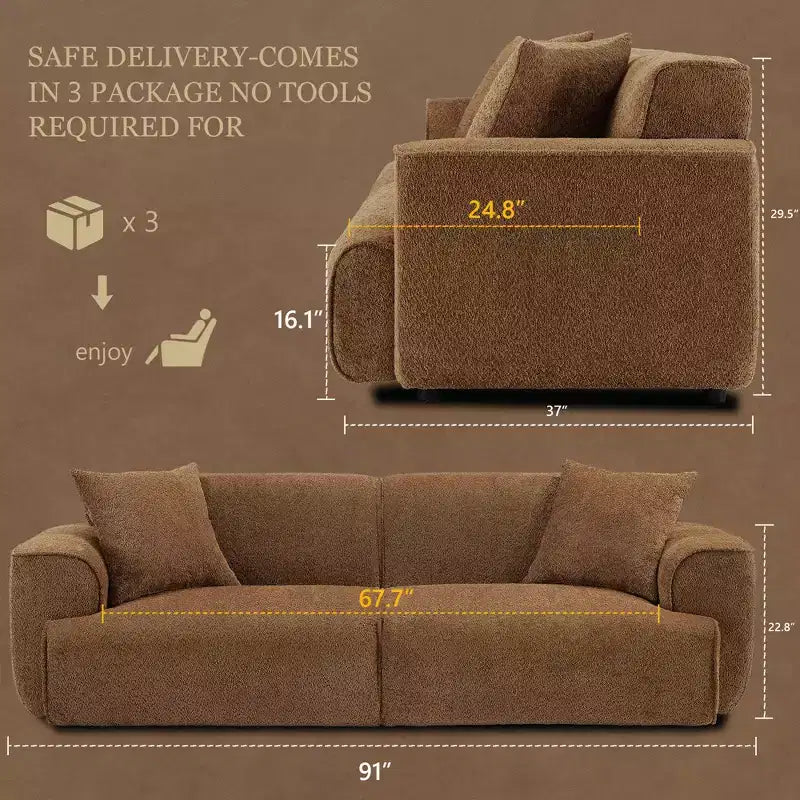 Canapé moderne 91, canapé nuage en peluche confortable avec assise profonde, canapé 3 places rembourré en tissu bouclé, causeuse surdimensionnée pour salon, chambre