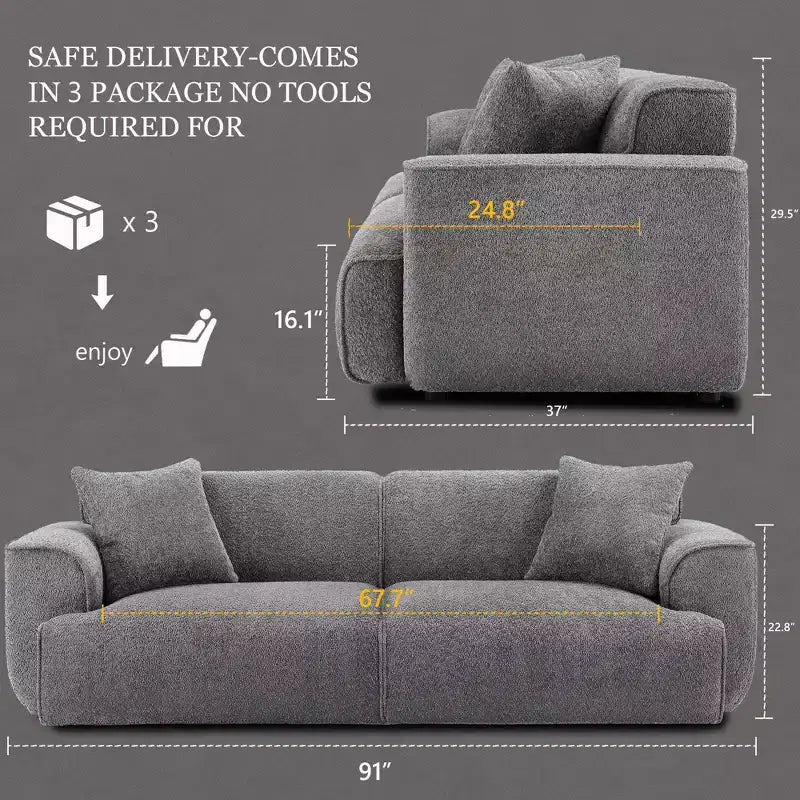 Canapé moderne 91, canapé nuage en peluche confortable avec assise profonde, canapé 3 places rembourré en tissu bouclé, causeuse surdimensionnée pour salon, chambre