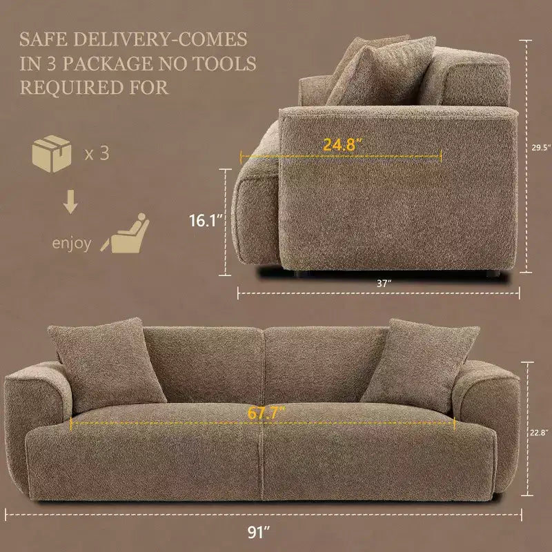 Canapé moderne 91, canapé nuage en peluche confortable avec assise profonde, canapé 3 places rembourré en tissu bouclé, causeuse surdimensionnée pour salon, chambre