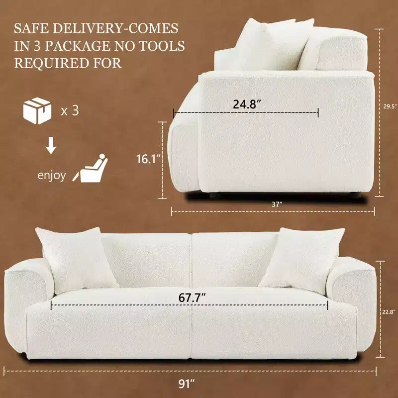 Canapé moderne 91, canapé nuage en peluche confortable avec assise profonde, canapé 3 places rembourré en tissu bouclé, causeuse surdimensionnée pour salon, chambre