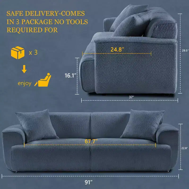 Canapé moderne 91, canapé nuage en peluche confortable avec assise profonde, canapé 3 places rembourré en tissu bouclé, causeuse surdimensionnée pour salon, chambre