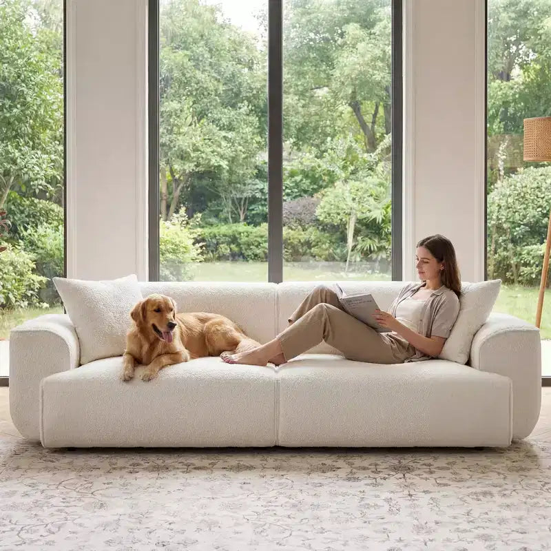Canapé moderne 91, canapé nuage en peluche confortable avec assise profonde, canapé 3 places rembourré en tissu bouclé, causeuse surdimensionnée pour salon, chambre
