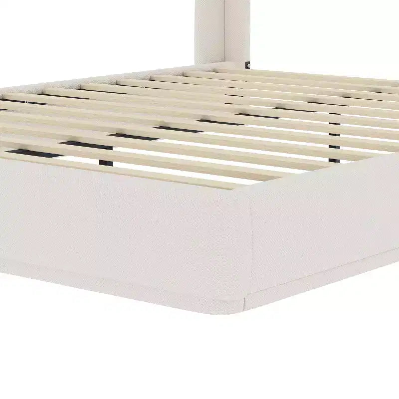 Lit plateforme rembourré double/grand avec tête de lit à dossier ailé, aucun sommier tapissier requis