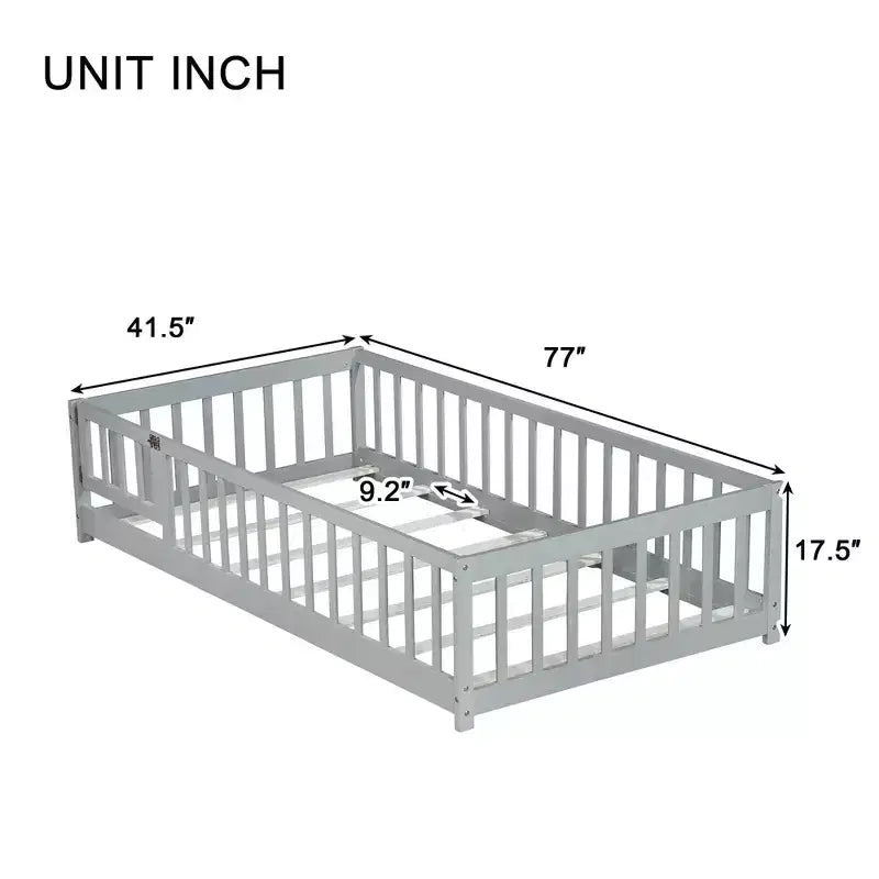 Lit double superposé avec clôture et porte, cadre de lit en bois massif pour tout-petits
