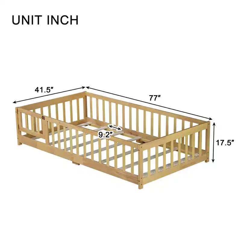 Lit double superposé avec clôture et porte, cadre de lit en bois massif pour tout-petits