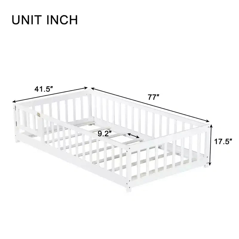 Lit double superposé avec clôture et porte, cadre de lit en bois massif pour tout-petits