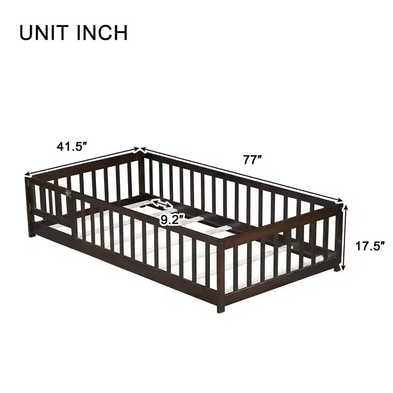 Lit double superposé avec clôture et porte, cadre de lit en bois massif pour tout-petits