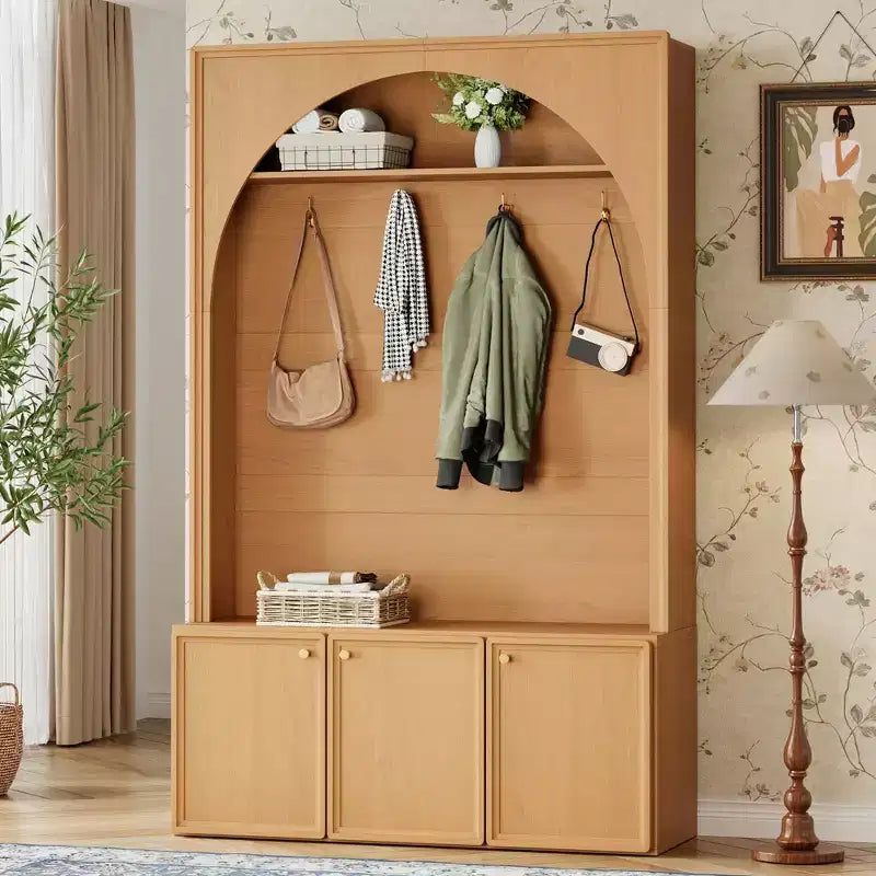 Meuble d'entrée tout-en-un avec patère, banc de rangement et meuble à chaussures, crochets et étagères réglables