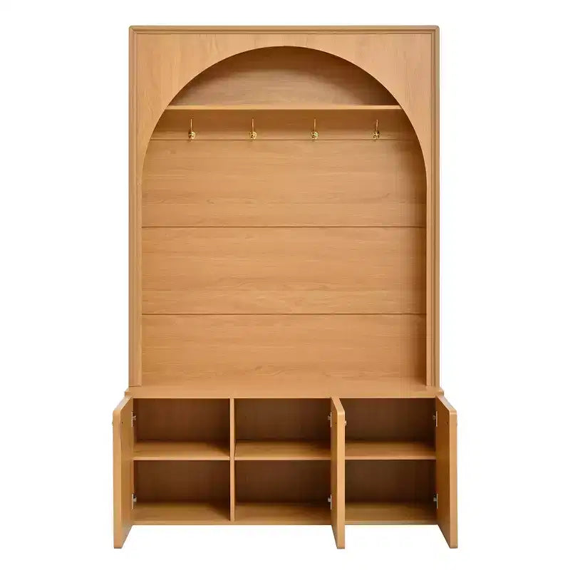 Meuble d'entrée tout-en-un avec patère, banc de rangement et meuble à chaussures, crochets et étagères réglables