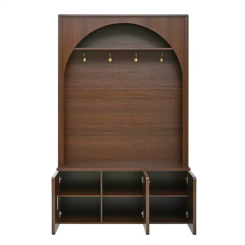 Meuble d'entrée tout-en-un avec patère, banc de rangement et meuble à chaussures, crochets et étagères réglables