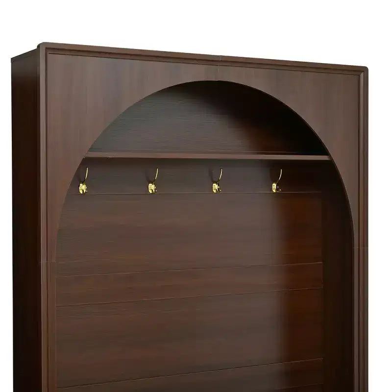Meuble d'entrée tout-en-un avec patère, banc de rangement et meuble à chaussures, crochets et étagères réglables