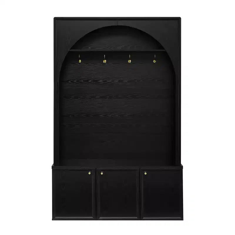 Meuble d'entrée tout-en-un avec patère, banc de rangement et meuble à chaussures, crochets et étagères réglables