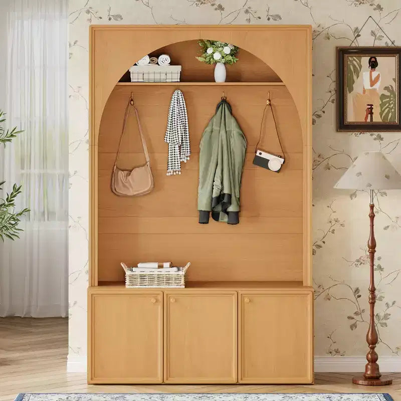 Meuble d'entrée tout-en-un avec patère, banc de rangement et meuble à chaussures, crochets et étagères réglables