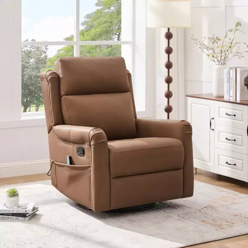 Fauteuil inclinable manuel moderne en cuir PU, fauteuil à bascule pivotant avec 8 points de massage pour salon et salle de cinéma maison