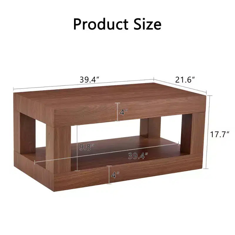 Table basse rectangulaire moderne à 2 niveaux en MDF, étagère de rangement ouverte, table stable et durable pour meubles de salon