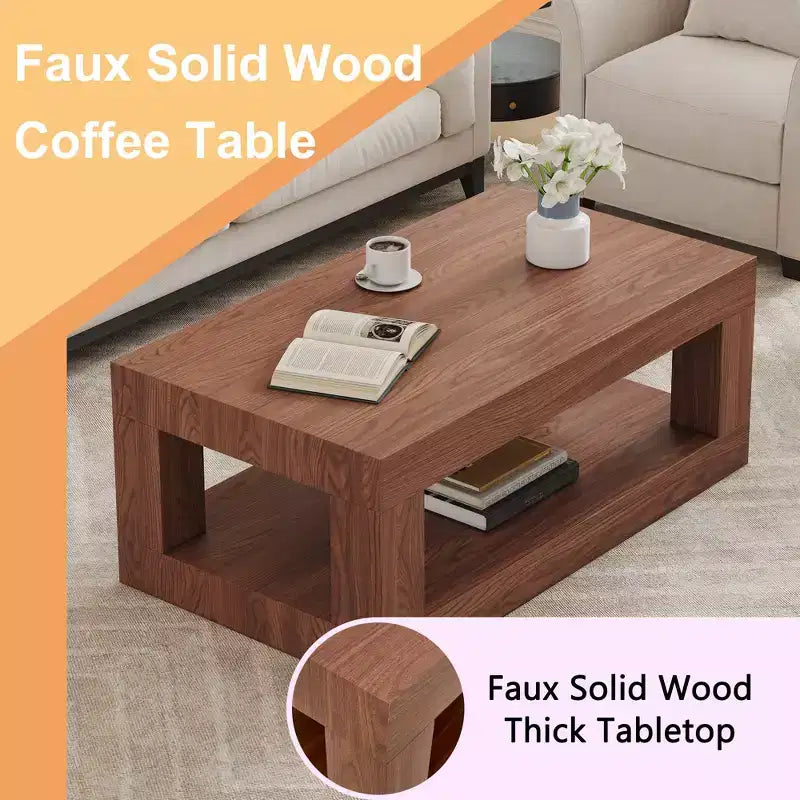 Table basse rectangulaire moderne à 2 niveaux en MDF, étagère de rangement ouverte, table stable et durable pour meubles de salon