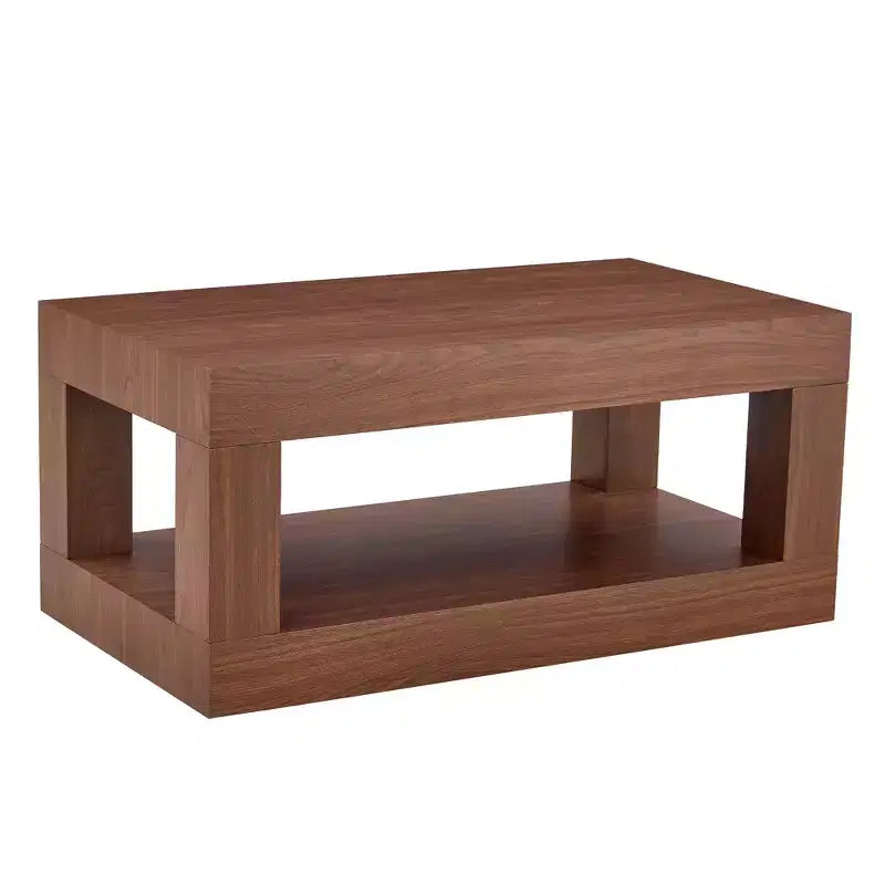 Table basse rectangulaire moderne à 2 niveaux en MDF, étagère de rangement ouverte, table stable et durable pour meubles de salon