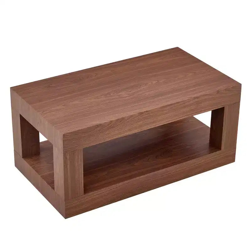 Table basse rectangulaire moderne à 2 niveaux en MDF, étagère de rangement ouverte, table stable et durable pour meubles de salon