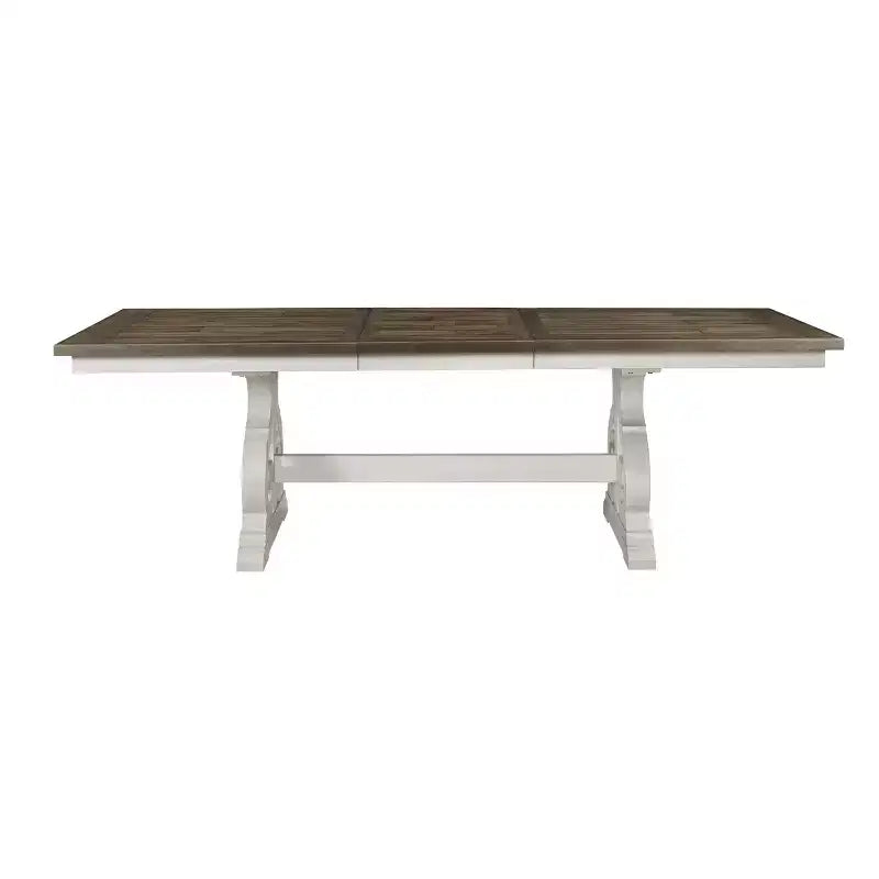 Table à manger extensible de 193 cm - Blanc rustique et chêne français, 8 places, piètement lyre