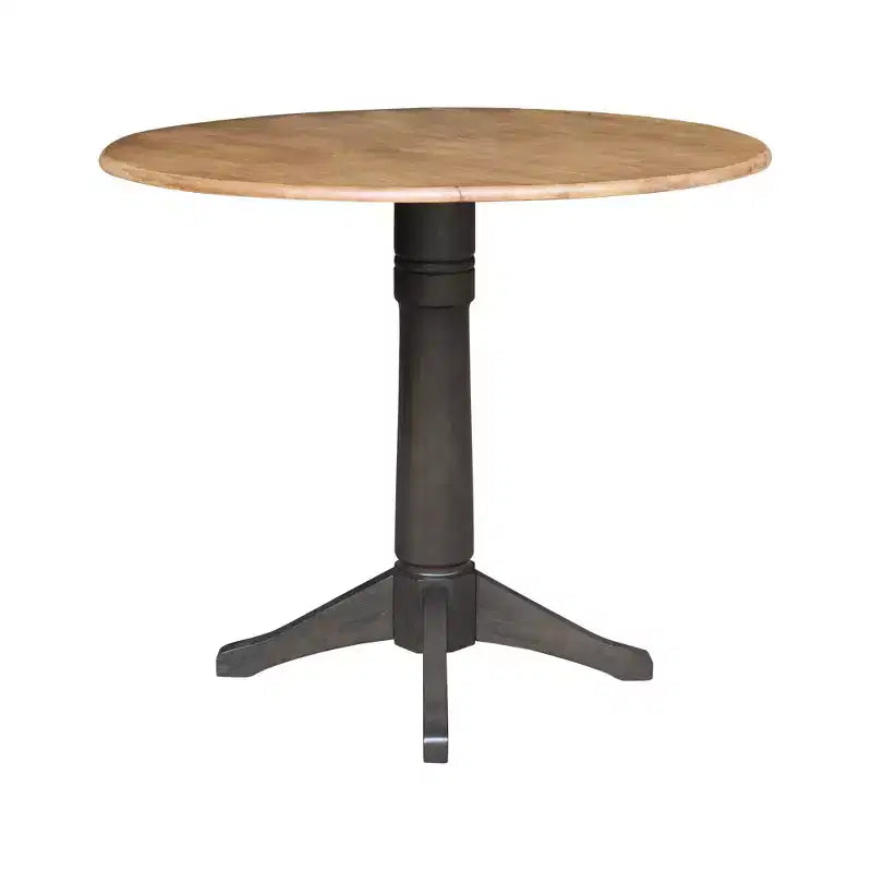 Table de salle à manger ronde à hauteur de comptoir avec rallonges de 42" - Noyer et Charbon Délavé, Piétement Central
