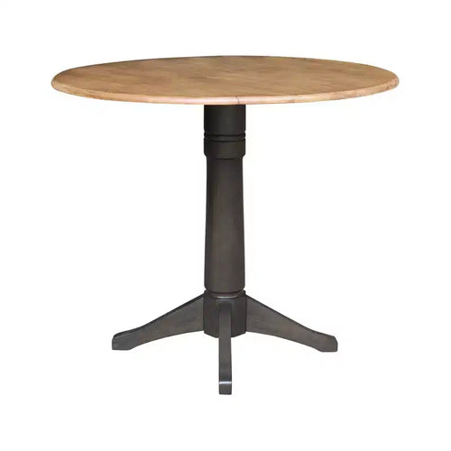 Table de salle à manger ronde à hauteur de comptoir avec rallonges de 42" - Noyer et Charbon Délavé, Piétement Central