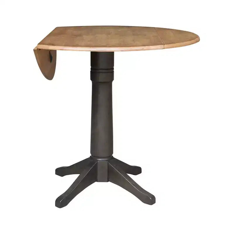 Table de salle à manger ronde à hauteur de comptoir avec rallonges de 42" - Noyer et Charbon Délavé, Piétement Central