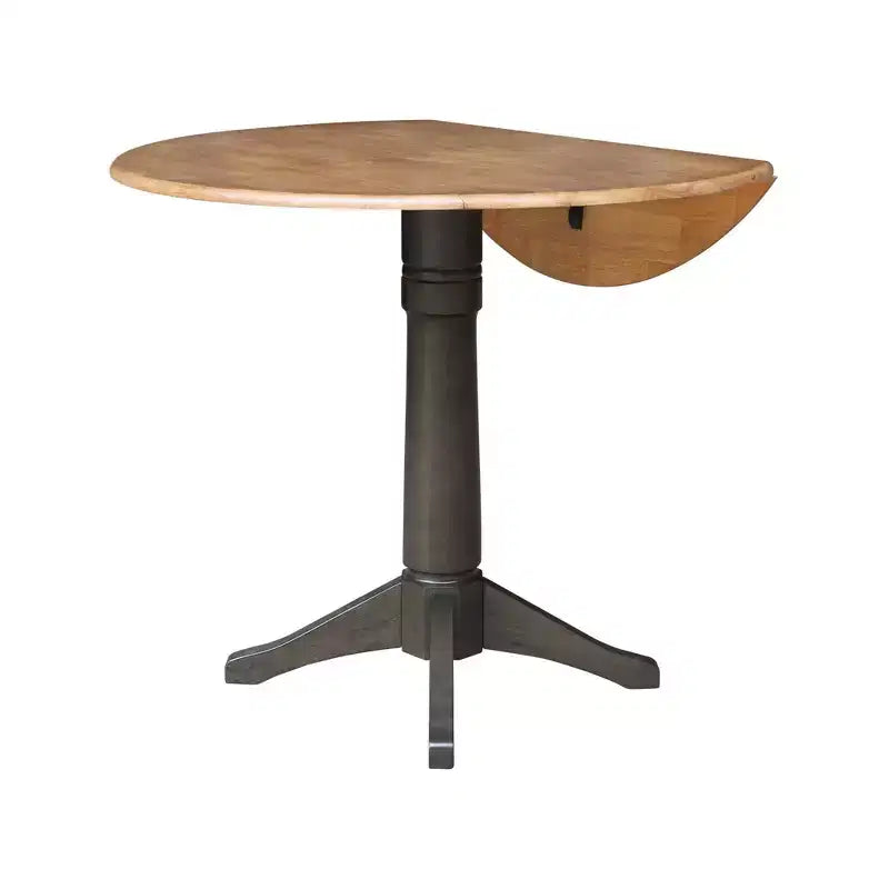 Table de salle à manger ronde à hauteur de comptoir avec rallonges de 42" - Noyer et Charbon Délavé, Piétement Central